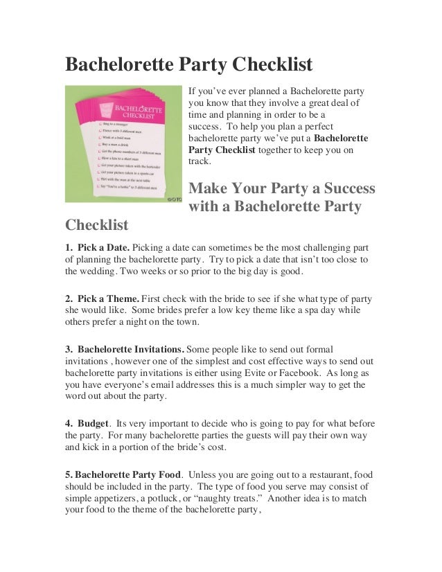 bachelorette party checklist