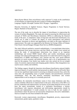 Microfinance in Bangladesh and the Myth of Women Empowerment | PDF