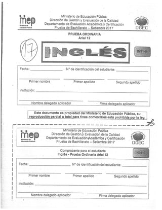 Bachillerato Exam - 2017 (Englishpost.org) 