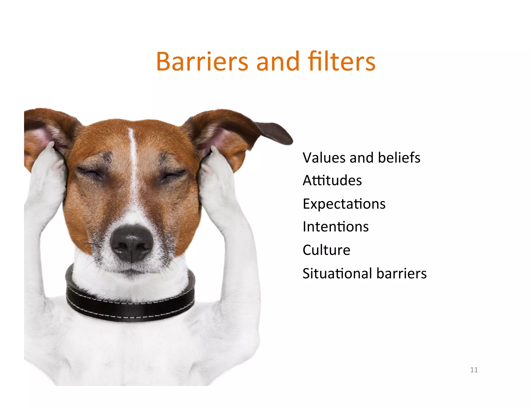 Karen.Lisa.amUx	
Barriers	and	ﬁlters	
Values	and	beliefs	
A`tudes	
Expecta?ons	
Inten?ons	
Culture	
Situa?onal	barriers	
11	
 