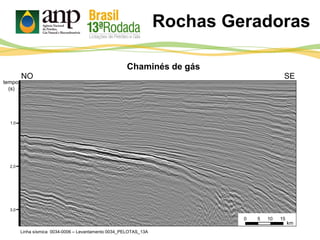 Rochas Geradoras
1,0
2,0
3,0
Linha sísmica 0034-0006 – Levantamento 0034_PELOTAS_13A
tempo
(s)
NO SE
0 5 10 15
km
Chaminés de gás
 
