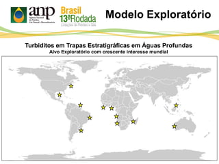 Modelo Exploratório
Turbiditos em Trapas Estratigráficas em Águas Profundas
Alvo Exploratório com crescente interesse mundial
 