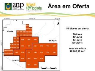 Área em Oferta
51 blocos em oferta
Setores
SP-AR4
SP-AP4
SP-AUP4
Área em oferta
18.685,19 km²
 