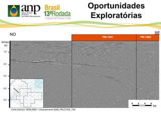 Oportunidades
Exploratórias
1,0
2,0
3,0
4,0
5,0
tempo
(s)
2 4
km
6
NO SE
Linha sísmica 0048-0064 – Levantamento 0048_PELOTAS_15A
0
PM-1691 PM-1692
0 2 4 6
km
 