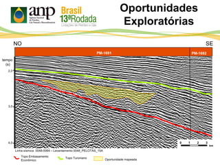 Oportunidades
Exploratórias
NO SE
1 2
km
30
PM-1691 PM-1692
Linha sísmica 0048-0064 – Levantamento 0048_PELOTAS_15A
2,0
3,0
4,0
tempo
(s)
Topo TuronianoTopo Embasamento
Econômico Oportunidade mapeada
 