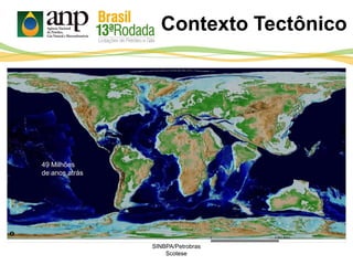 164 Milhões
de anos atrás
152 Milhões
de anos atrás
130 Milhões
de anos atrás
122 Milhões
de anos atrás
108 Milhões
de anos atrás
79 Milhões
de anos atrás
49 Milhões
de anos atrás
SINBPA/Petrobras
Scotese
Contexto Tectônico
 