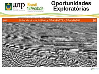 Levantamento R0257_SEAL_PHASE1 (PSDM) - Cortesia Spectrum
Oportunidades
Exploratórias
Linha sísmica inclui blocos SEAL-M-279 e SEAL-M-281NW SE
 