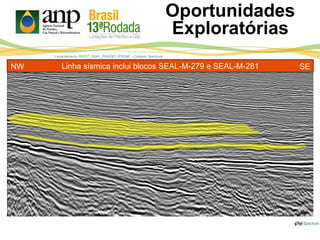 Levantamento R0257_SEAL_PHASE1 (PSDM) - Cortesia Spectrum
Oportunidades
Exploratórias
Linha sísmica inclui blocos SEAL-M-279 e SEAL-M-281NW SE
 