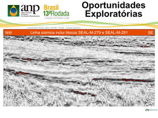 Levantamento R0257_SEAL_PHASE1 (PSDM) - Cortesia Spectrum
Oportunidades
Exploratórias
Linha sísmica inclui blocos SEAL-M-279 e SEAL-M-281NW SE
 