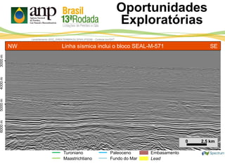 Lead
Turoniano
Maastrichtiano
Paleoceno Embasamento
Levantamento 0022_GREATERBRASILSPAN (PSDM) - Cortesia Ion/GXT
Fundo do Mar
Oportunidades
Exploratórias
Linha sísmica inclui o bloco SEAL-M-571NW SE
0 2,5 km
3000m4000m5000m6000m
-
-
-
-
 