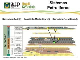Diagrama Estratigráfico: Cunha et al., 2007
Sistemas
Petrolíferos
Barreirinha-Curiri(!) Barreirinha-Monte Alegre(!) Barreirinha-Nova Olinda(!)
 