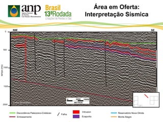 Falha
Monte Alegre
Reservatório Nova Olinda
Embasamento Evaporito
Intrusion
Área em Oferta:
Interpretação Sísmica
500
1000
tempo(ms)
2000
0
1500
SENW
Discordância Paleozoico-Cretáceo
Linha 0219-0253
 