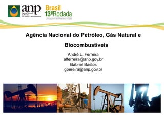 Agência Nacional do Petróleo, Gás Natural e
Biocombustíveis
André L. Ferreira
alferreira@anp.gov.br
Gabriel Bastos
gpereira@anp.gov.br
 