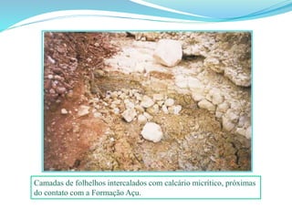Camadas de folhelhos intercalados com calcário micrítico, próximas
do contato com a Formação Açu.
 