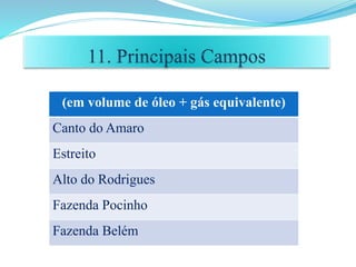 (em volume de óleo + gás equivalente)
Canto do Amaro
Estreito
Alto do Rodrigues
Fazenda Pocinho
Fazenda Belém
 