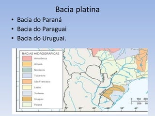 Bacia platina Bacia do Paraná  Bacia do Paraguai Bacia do Uruguai. 