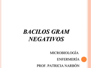 BACILOS GRAM
 NEGATIVOS

         MICROBIOLOGÍA
            ENFERMERÍA
   PROF. PATRICIA NARBÓN
 