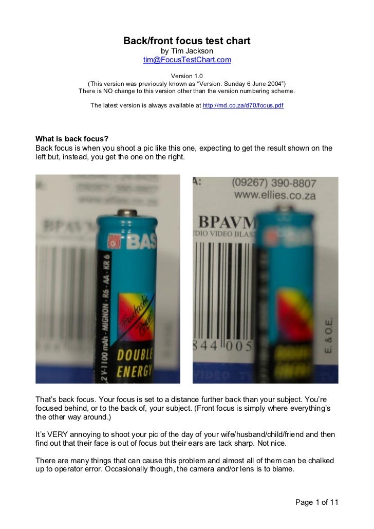 Back front focus test chart