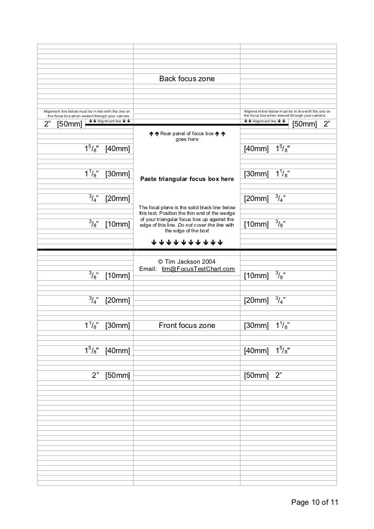 Back front focus test chart
