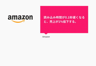 読み込み時間が0.1秒遅くなる
と、売上が1%低下する。
Amazon
 
