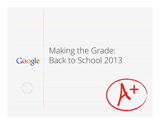 Google Conﬁdential and Proprietary 1Google Conﬁdential and Proprietary 1
Making the Grade:
Back to School 2013
 
