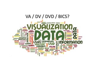 VA / DV / DVD / BICS?
www.dimensionality.ch @Nephentur #obihackers | freenode
But Christian it’s all about data visualizat...