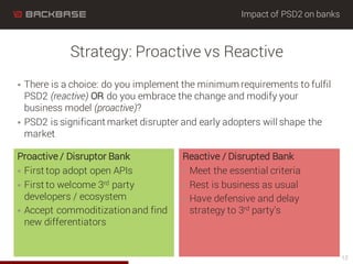 Impact of PSD2 on banks
Strategy: Proactive vs Reactive
12
§ There is a choice: do you implement the minimum requirements ...