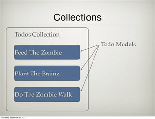 Demo
• Let’s add a View Task page
• Shows a speciﬁc task in details
• Then connect the pages using a router
Thursday, September 12, 13
 