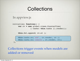 Demo:
https://github.com/ynonp/mobileweb-
examples/tree/master/ajax/Backbone
Thursday, September 12, 13
 