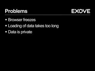 Problems
 Browser freezes
 Loading of data takes too long
 Data is private
 