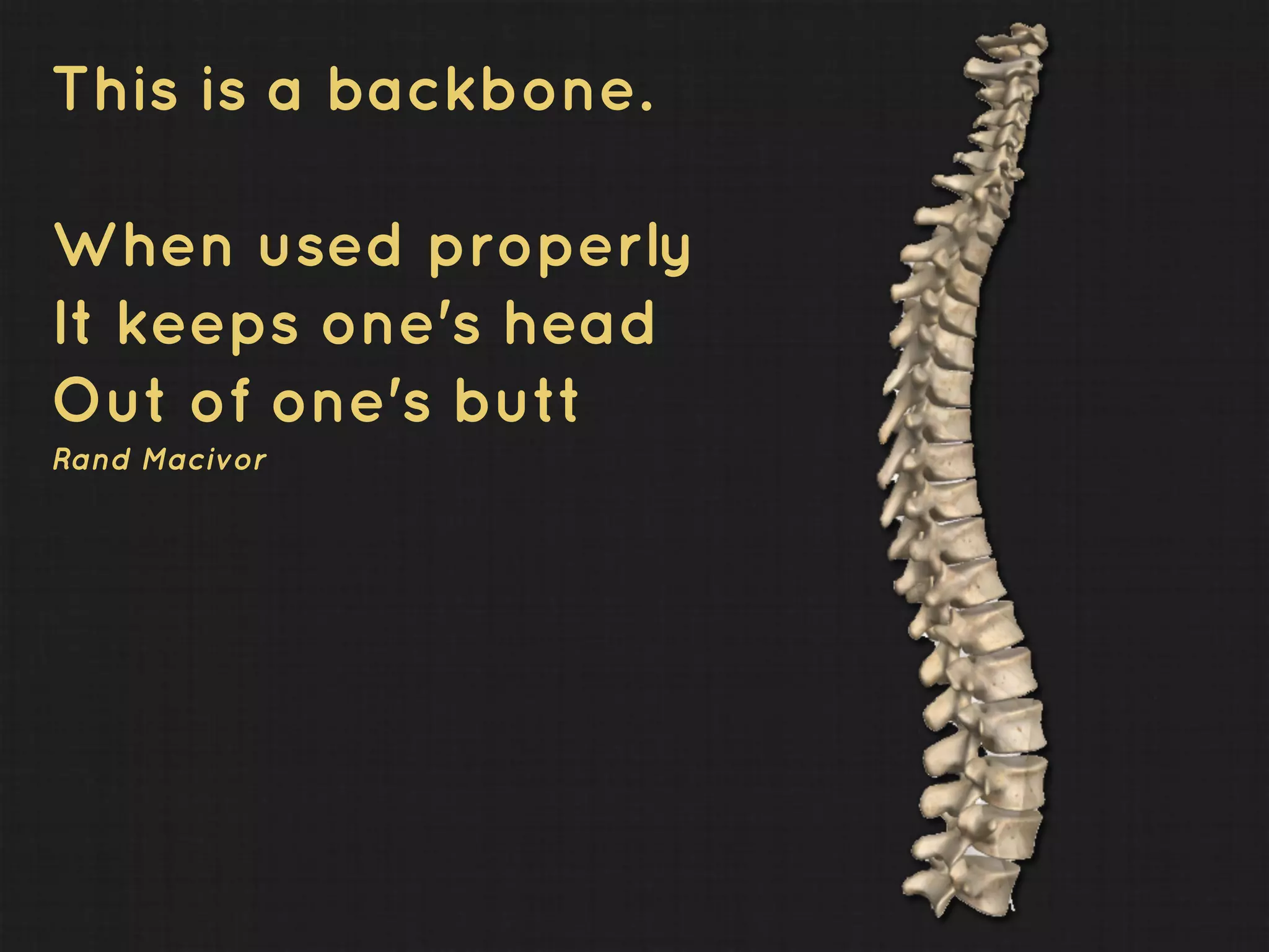 This is a backbone. When used properly It keeps one's head Out of one's butt Rand Macivor 