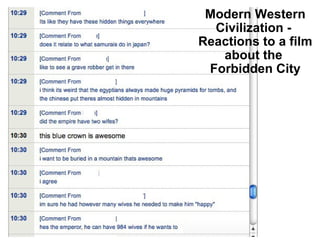 Modern Western Civilization - Reactions to a film about the Forbidden City 