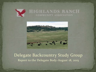 Delegate Backcountry Study Group
Report to the Delegate Body-August 18, 2015
 