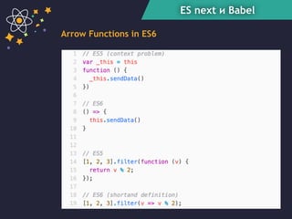 ES next и Babel
Arrow Functions in ES6
 