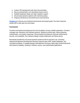 Backend vs Frontend Development: Key Differences | PDF