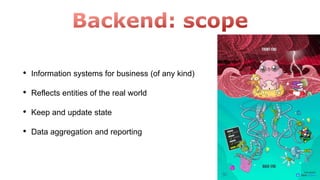 • Information systems for business (of any kind)
• Reflects entities of the real world
• Keep and update state
• Data aggregation and reporting
 