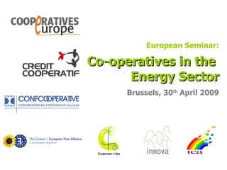European Seminar: Co-operatives in the  Energy Sector Brussels, 30 th  April 2009 