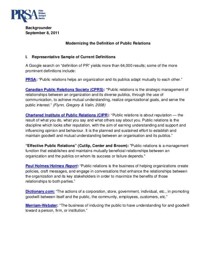  BackgrounderSeptember 8, 2011                       Modernizing the Definition of Public RelationsI.   Representative Sam...