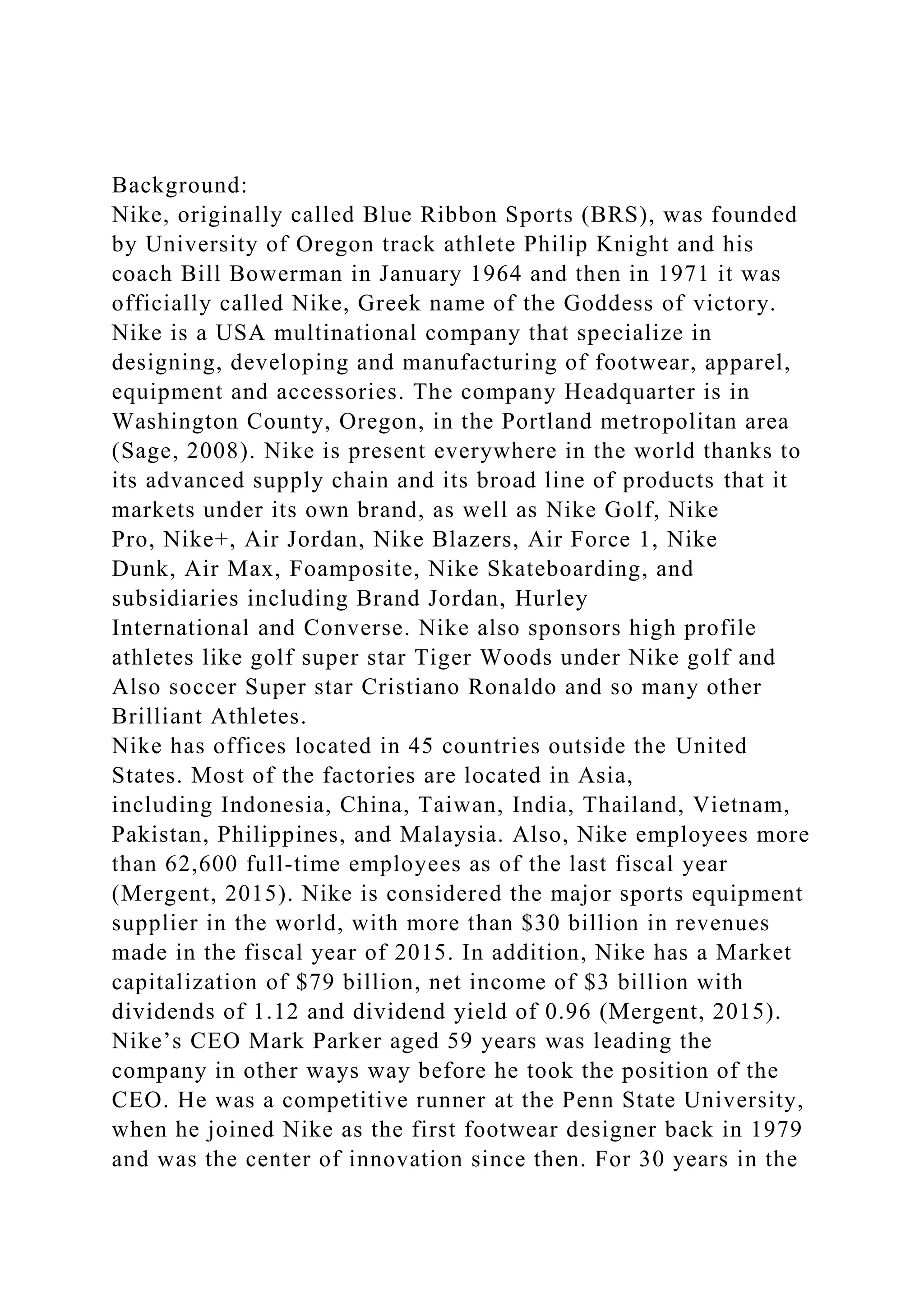 Backgroundnike Originally Called Blue Ribbon Sports Brs Was Docx