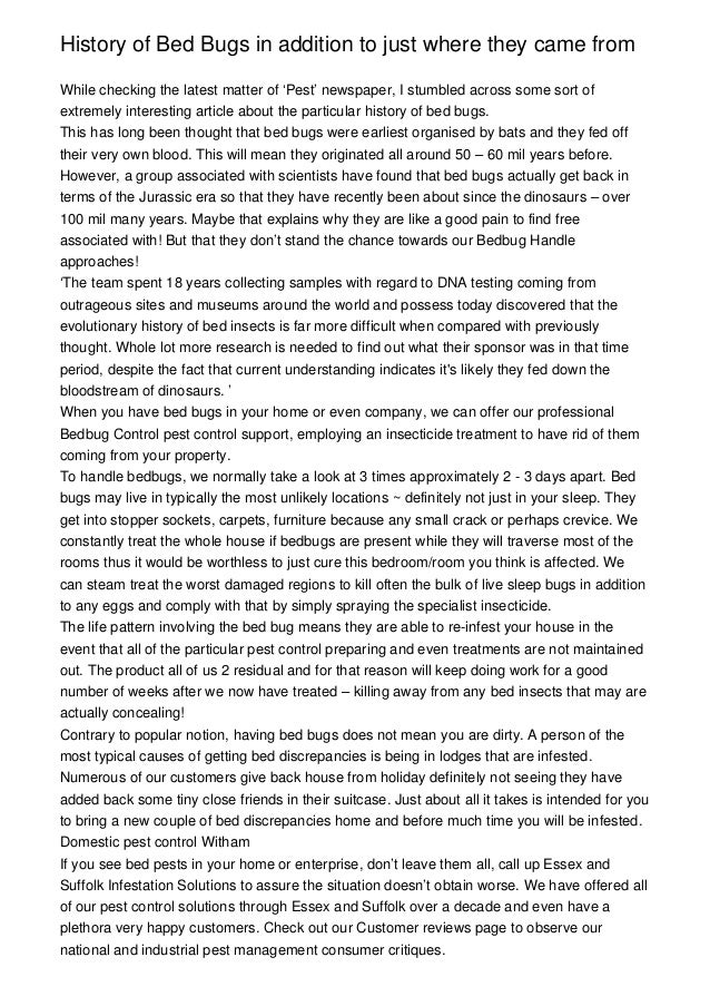 History of Bed Bugs in addition to just where they came from