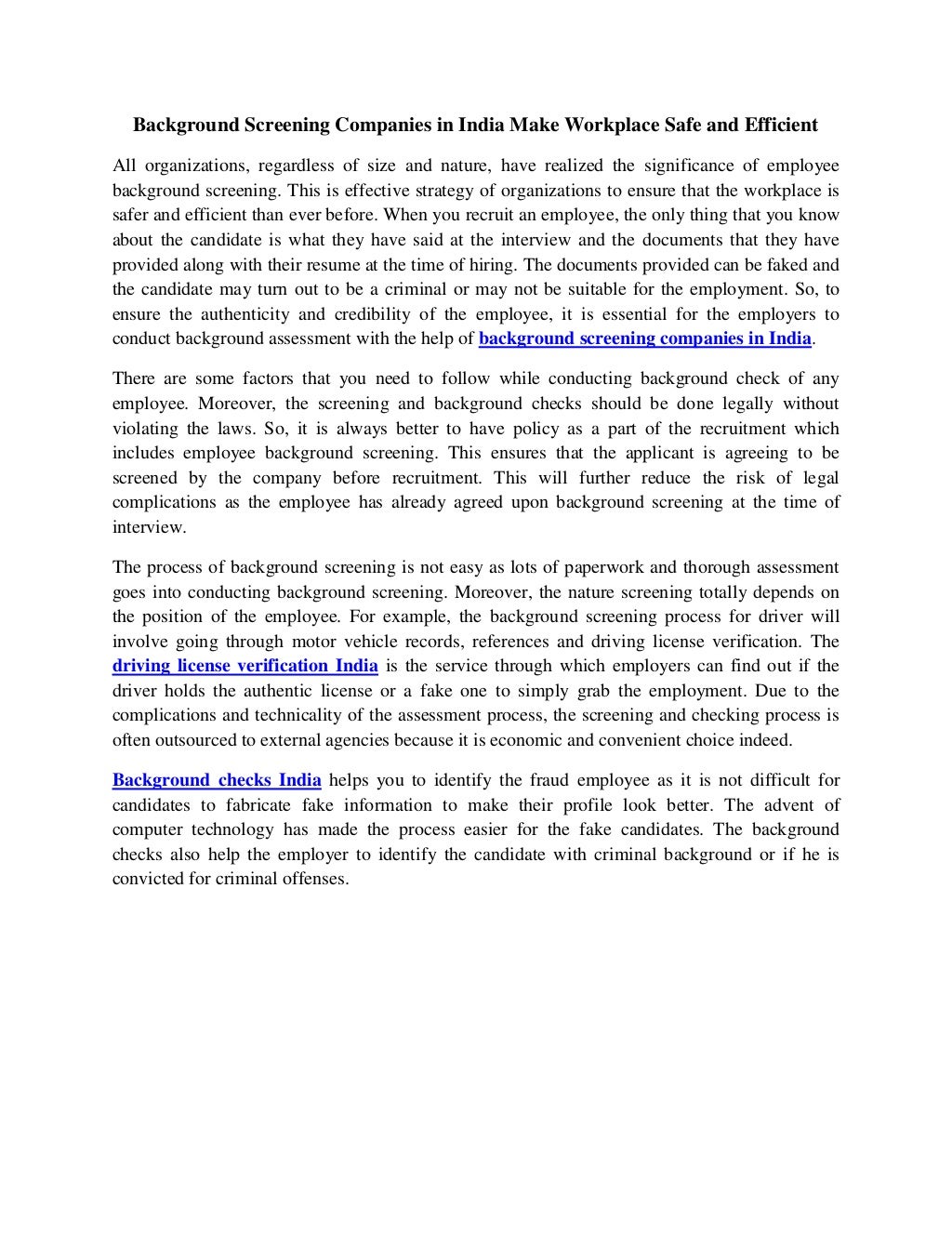 Background Screening Companies in India Make Workplace Safe and Efficient