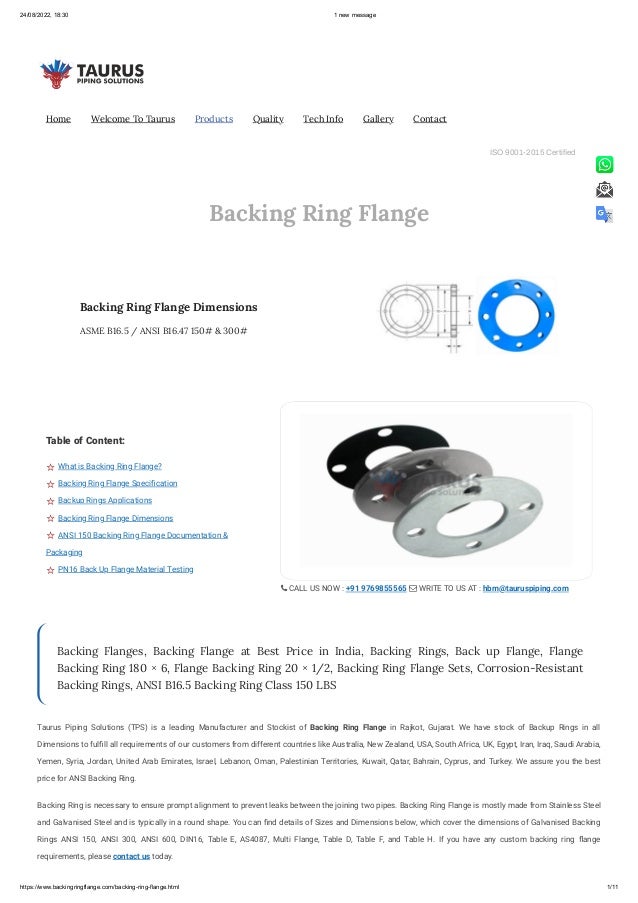 Backing Ring Flange Quality Dimensions and other details ASME B16.5