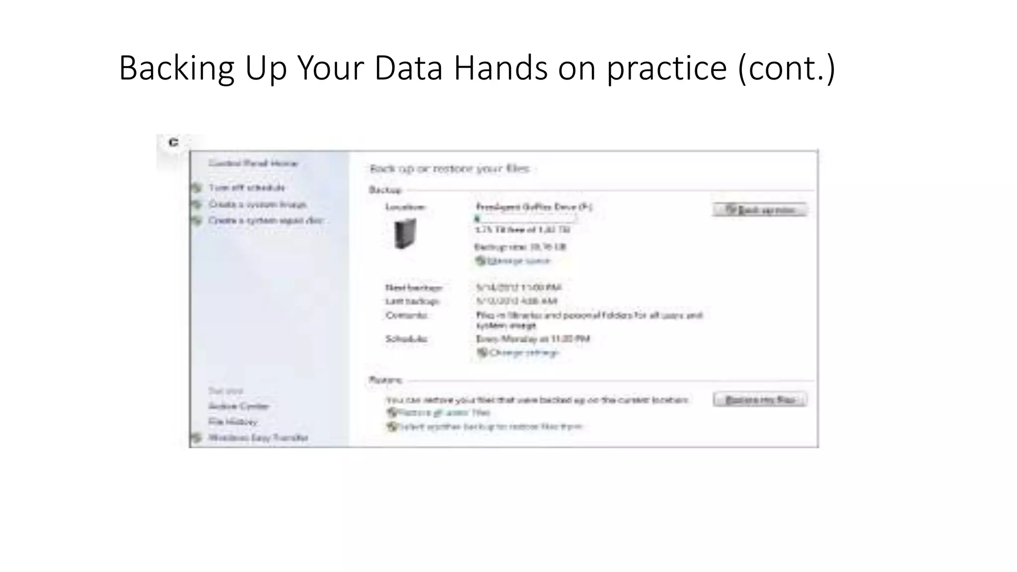 Backing Up Your Data Hands on practice (cont.)
 