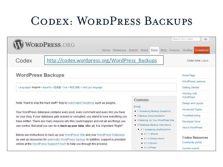 Backing up your WordPress Site slideshare - 웹