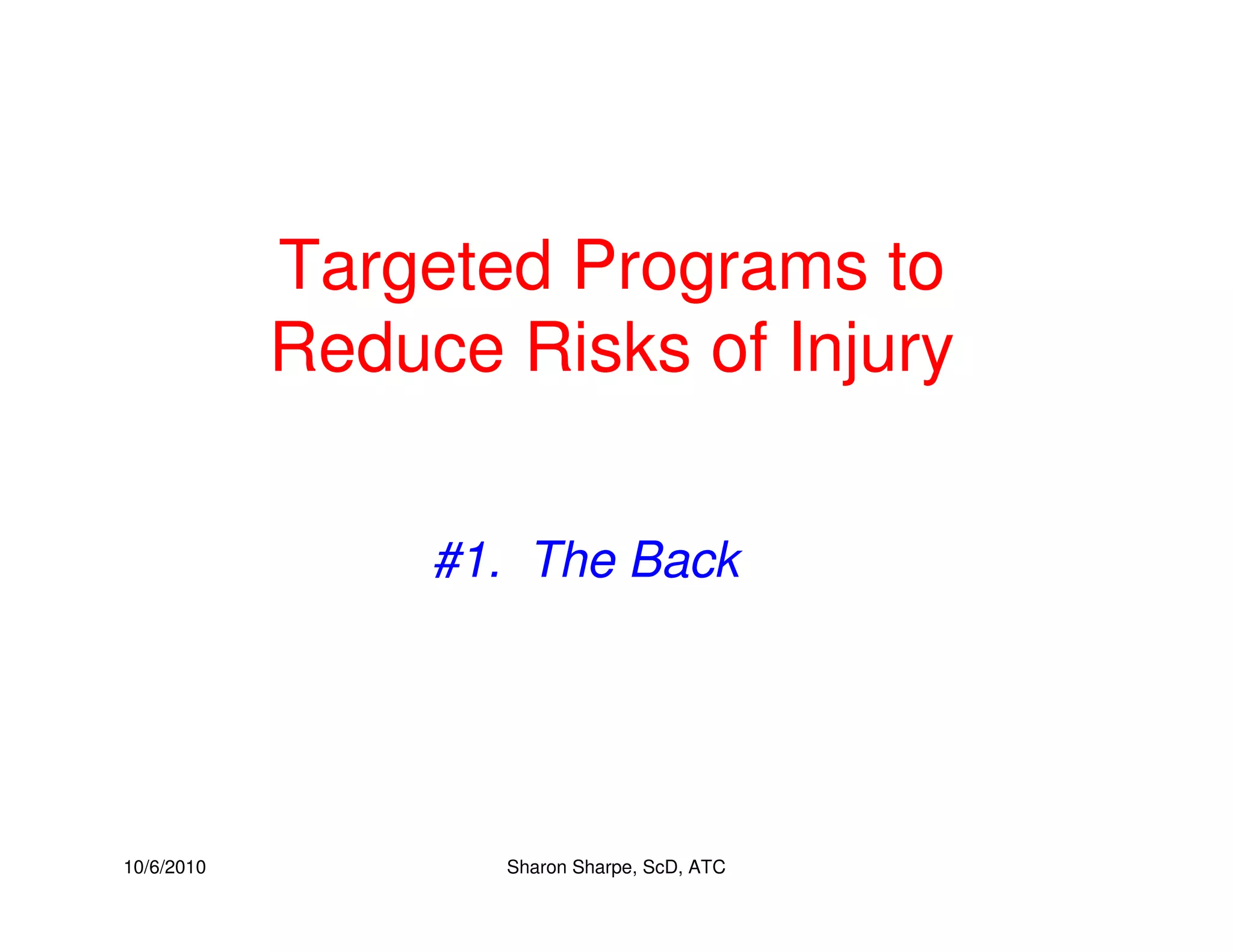Back Injury Prevention | PDF