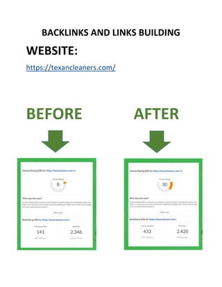 BACKLINKS AND LINKS BUILDING
WEBSITE:
https://texancleaners.com/
BEFORE AFTER
 