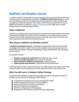 Comprehensive SailPoint Certification and Training for IAM Careers | DOCX