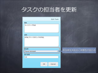 担当者を決めると背景⾊色が変わる
タスクの担当者を更更新
 