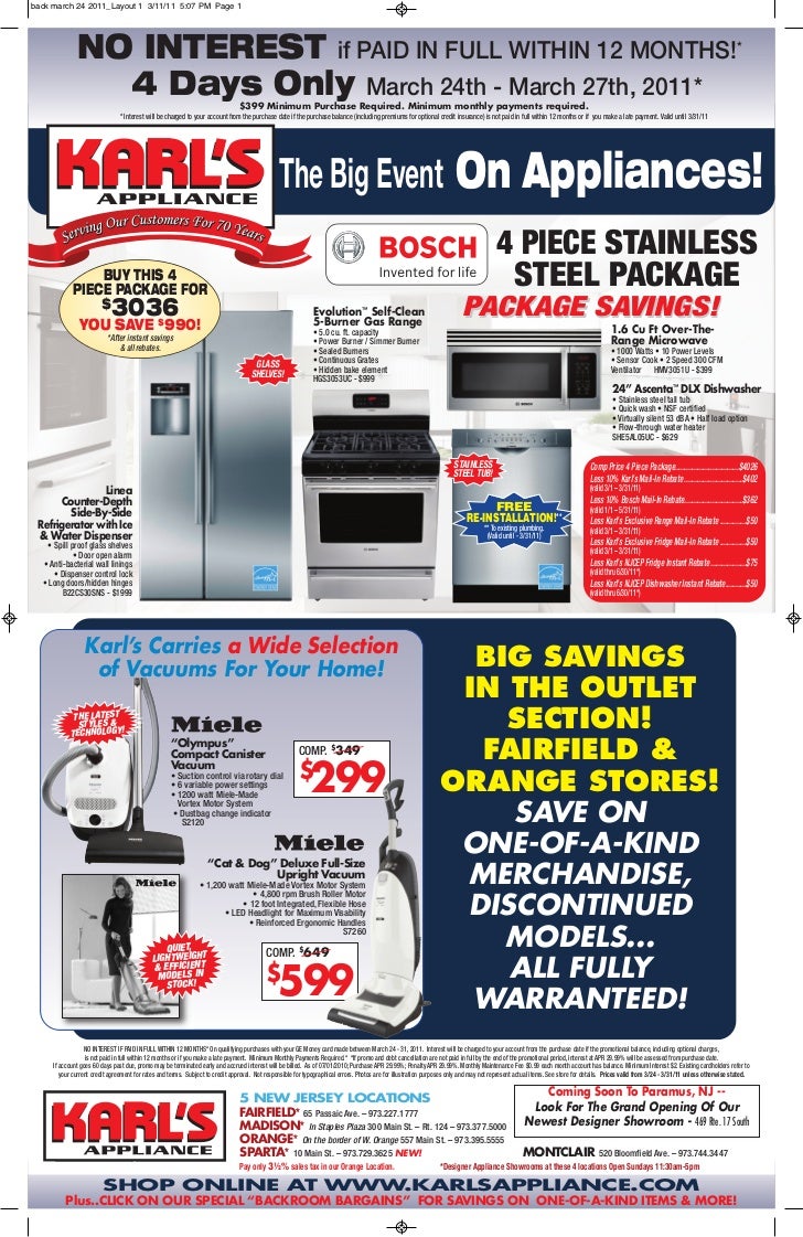 Karl's NY Appliance Sale 3/24/2011 3/31/2011