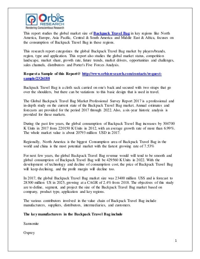 Global Backpack Travel Bag Market Size, Regional Outlook, Competitive